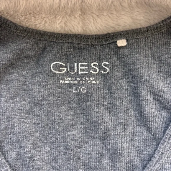 GUESS Grey Ribbed Tank Top Large Y2K Gothic Font Rhinestone - Picture 3 of 7
